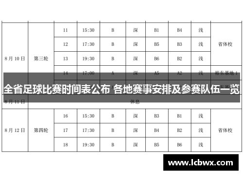 全省足球比赛时间表公布 各地赛事安排及参赛队伍一览